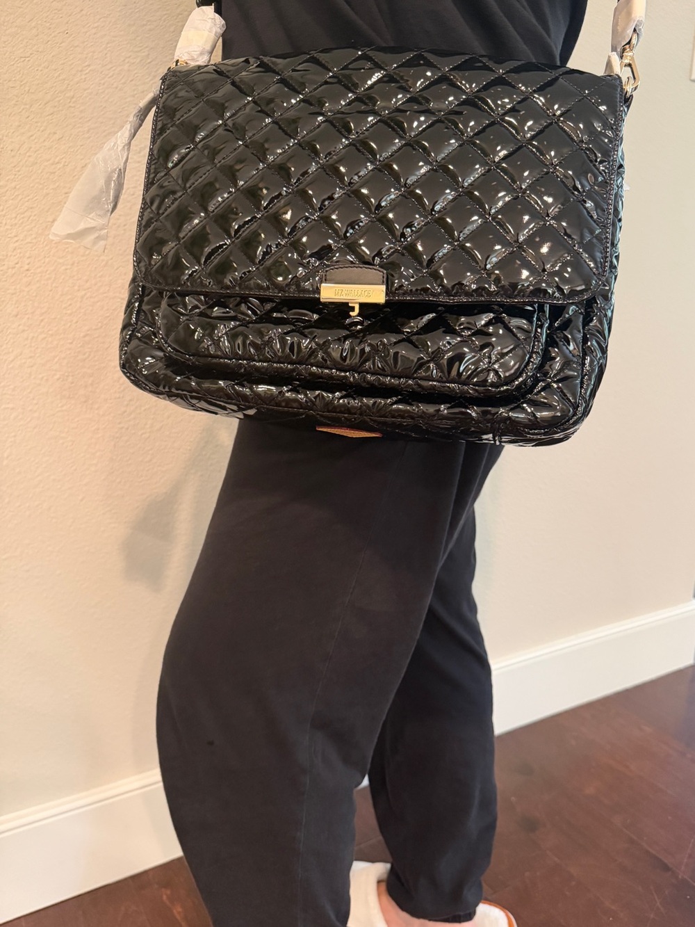 MZ Wallace Black Quilted Patent Crossbody with Gold Hardware - Picture 8 of 8